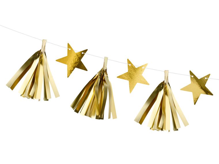 PartyDeco, girlanda papierowa, gwiazdy, złoty, 1, 3 m