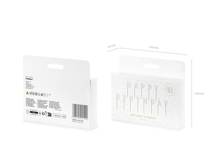 PartyDeco, Happy Birthday, świeczki urodzinowe, biały, 2.5 cm