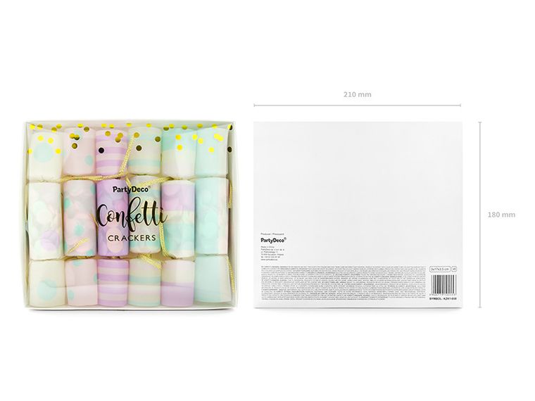 PartyDeco, Iridescent Party, krakersy z konfetti, mix, 3-17-3,5 cm, 6 szt.