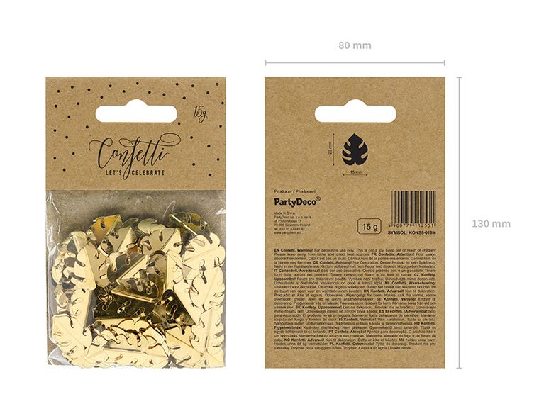 PartyDeco, konfetti party, metalizowane, liście, złote, 15 g