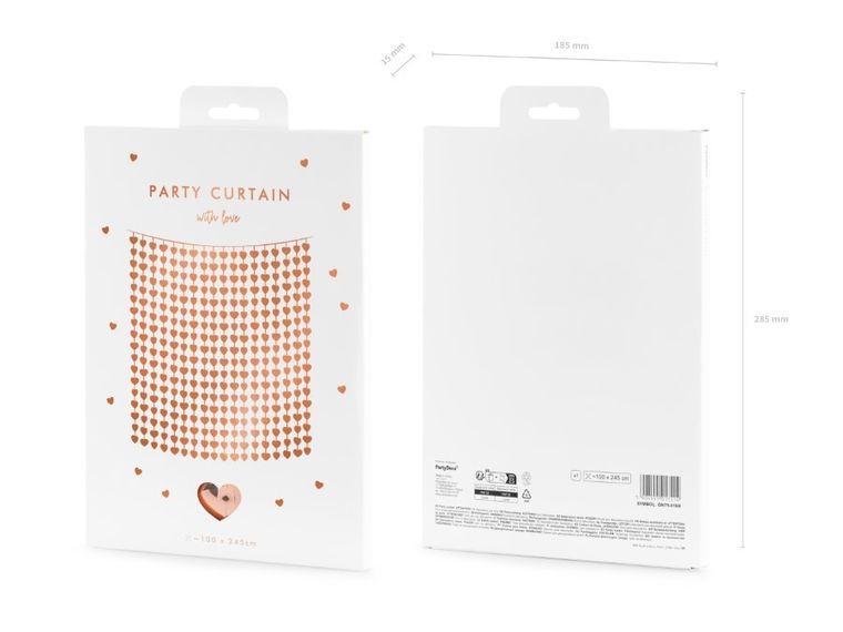 PartyDeco, kurtyna, serca, różowe złoto, 100-245 cm