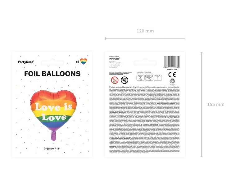 PartyDeco, Love is Love, balon foliowy, 35 cm