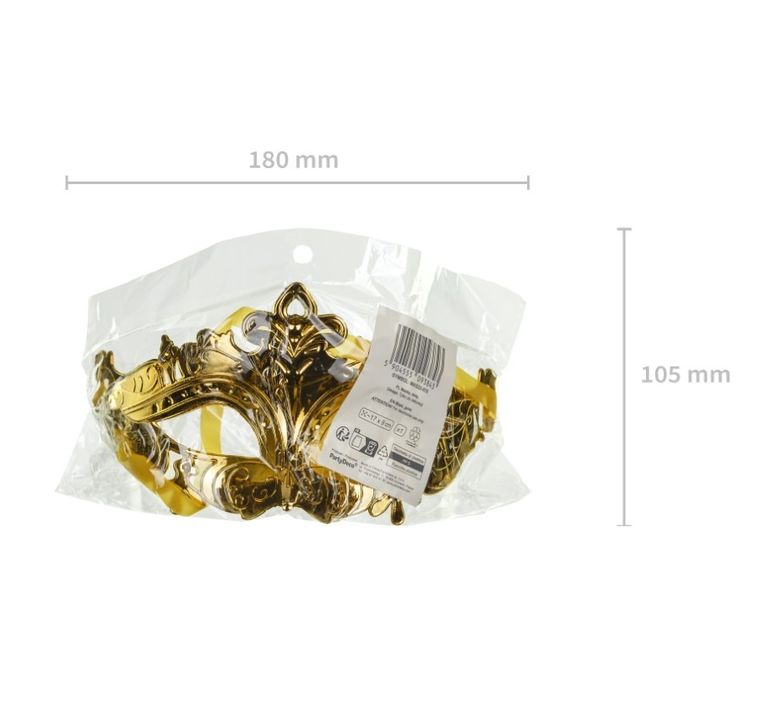 PartyDeco, maska karnawałowa, ciemny złoty, 17-9 cm