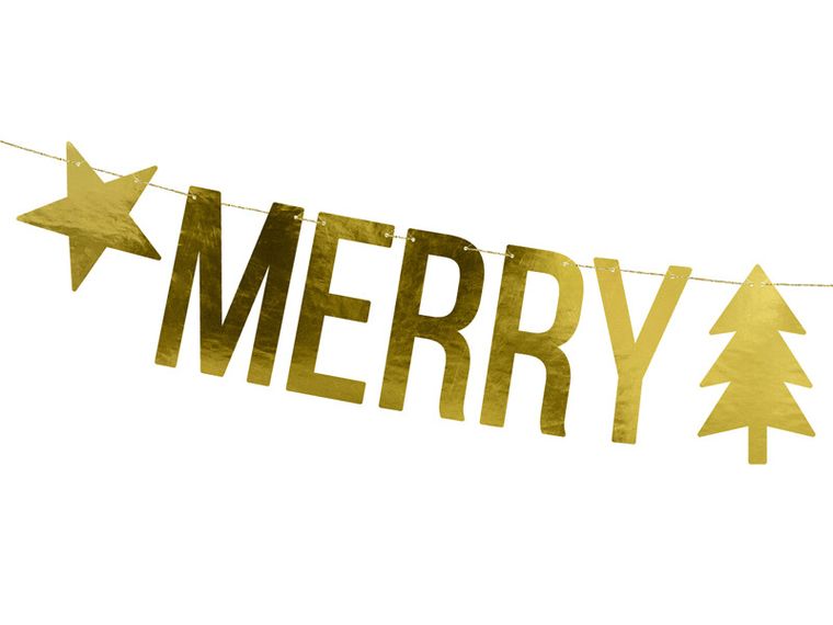 PartyDeco, Merry Xmas, świąteczny baner, biały, złoty, 10,5-150 cm