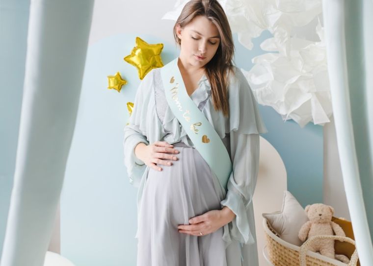 PartyDeco, Mom to be, szarfa, tiffany blue, 75 cm