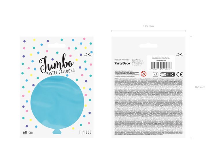 PartyDeco, olbrzymi okrągły balon, pastel, light blue, 60 cm