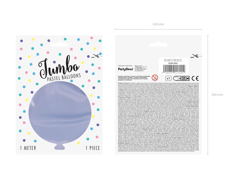 PartyDeco, olbrzymi okrągły balon, pastel, light lilac, 1 m