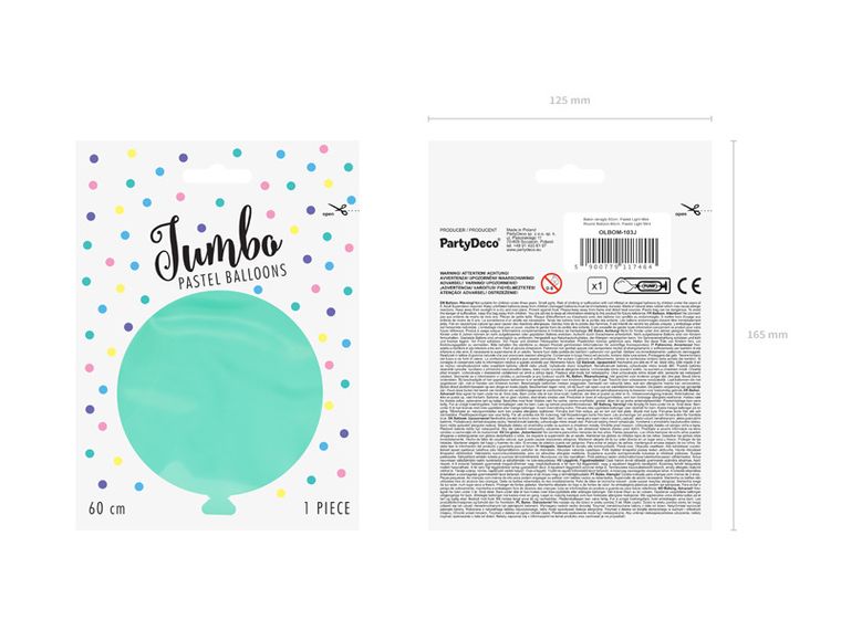 PartyDeco, olbrzymi okrągły balon, pastel, light mint, 60 cm