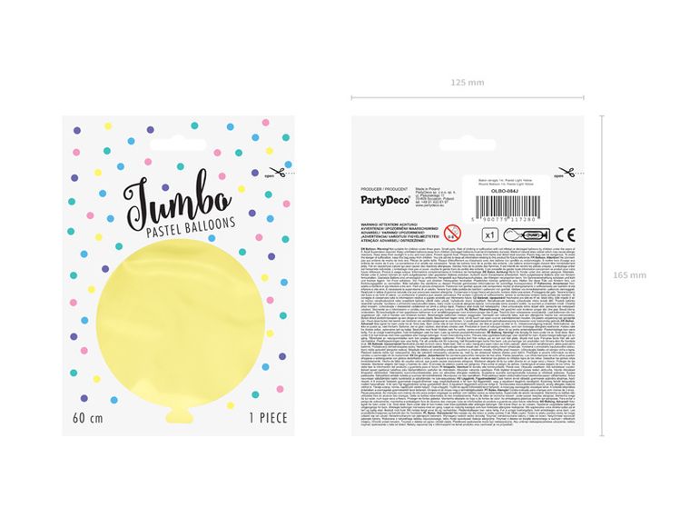 PartyDeco, olbrzymi okrągły balon, pastel, light yellow, 60 cm