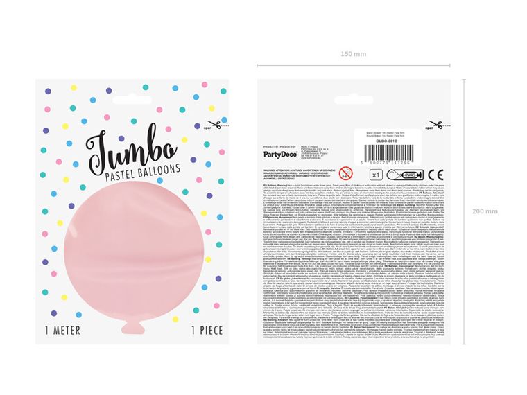 PartyDeco, olbrzymi okrągły balon, pastel, pale pink, 1 m