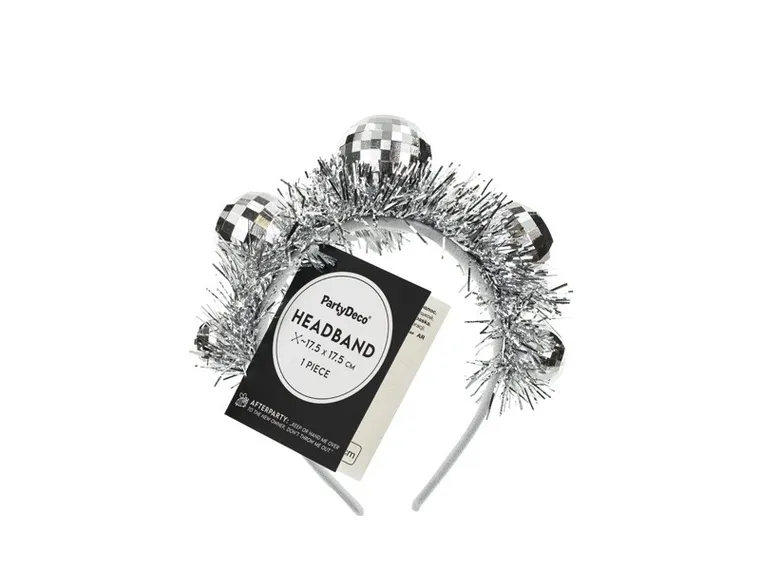 PartyDeco, opaska na głowę, kule disco, 17.5-17.5 cm, srebrny