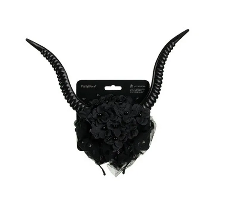 PartyDeco, opaska, Rogi z tiulem, czarny, 30-76 cm