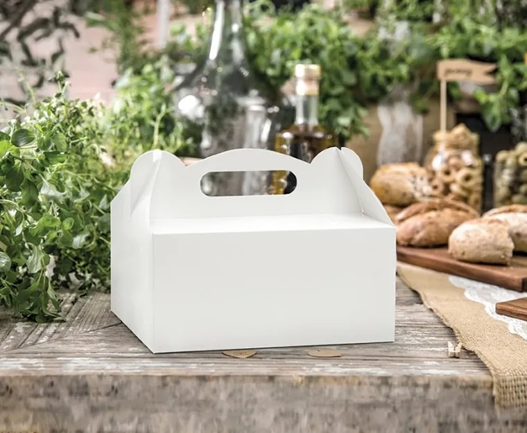 PartyDeco, ozdobne pudełka na ciasto, biały, 19-14-9 cm