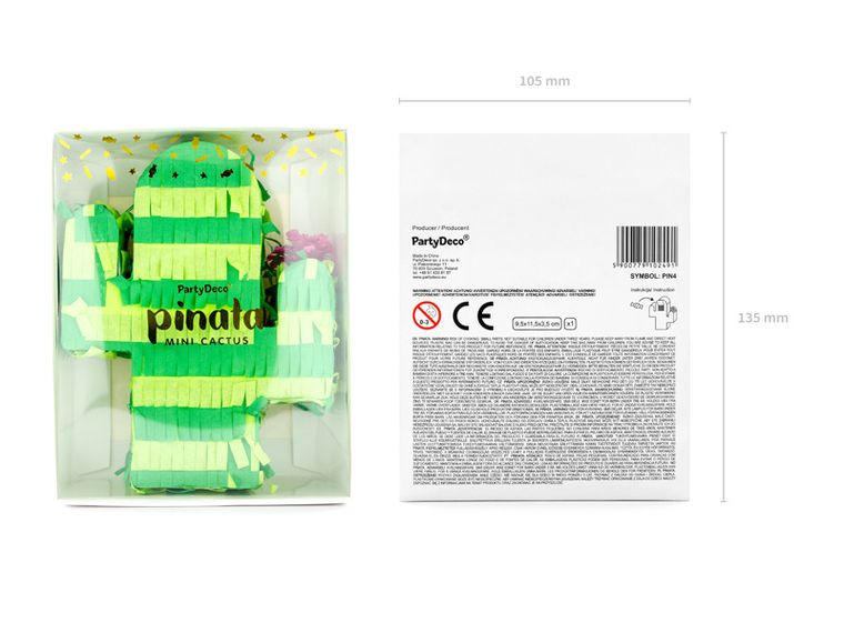 PartyDeco, piniata urodzinowa, kaktus, 9,5-11,5-3,5 cm