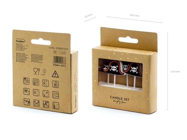 PartyDeco, Pirackie Party, świeczki urodzinowe na tort, piraci, 2 cm, 5 szt.