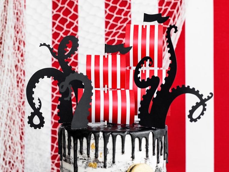 PartyDeco, Pirackie Party, toppery, dekoracje do muffinek, piraci, mix, 13,5-21 cm, 5 szt.