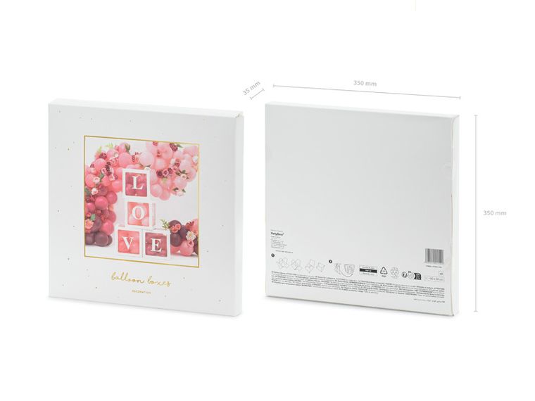 PartyDeco, pudełka na balony LOVE, 30-30 cm, biały, 4 szt.