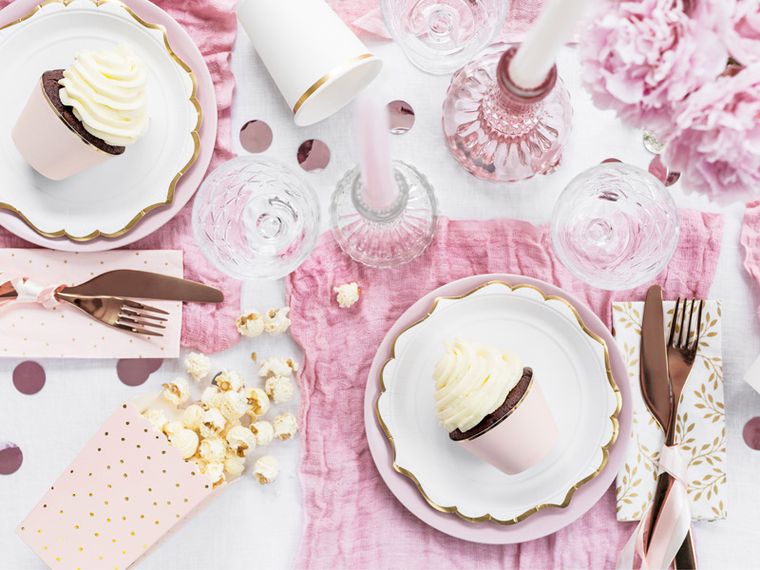 PartyDeco, pudełka na popcorn Kropki, jasny różowy, 7-7-12.5 cm, 6 szt.