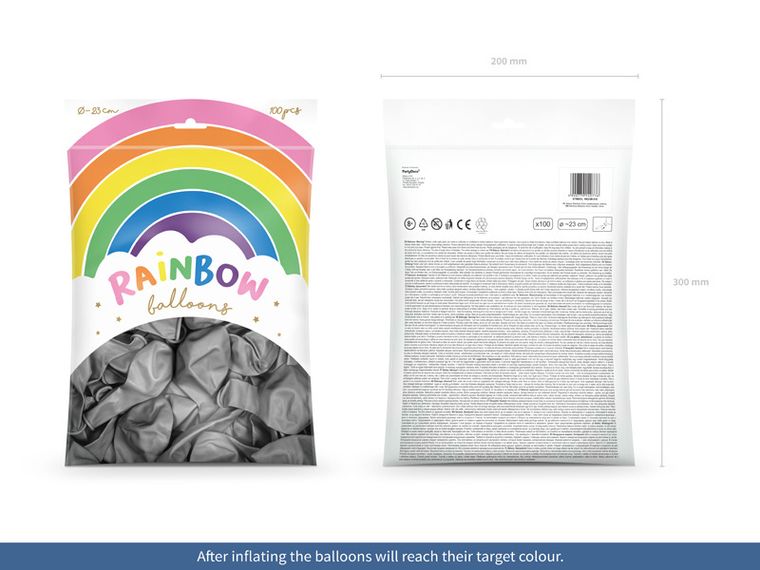 PartyDeco, Rainbow, balony, metalizowane, srebrne, 23 cm, 100 szt.