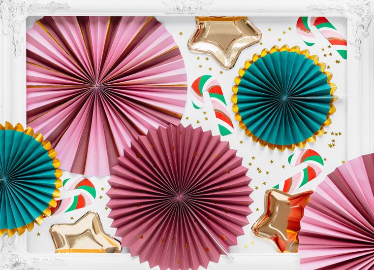 PartyDeco, rozety dekoracyjne, burgund, 26-43 cm, 3 szt.