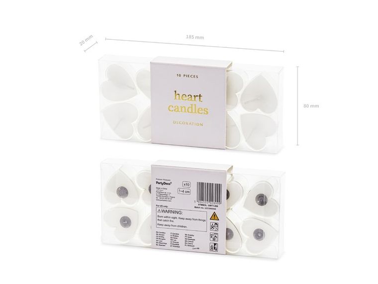 PartyDeco, Serca, świeczki, białe, 4 cm, 10 szt.