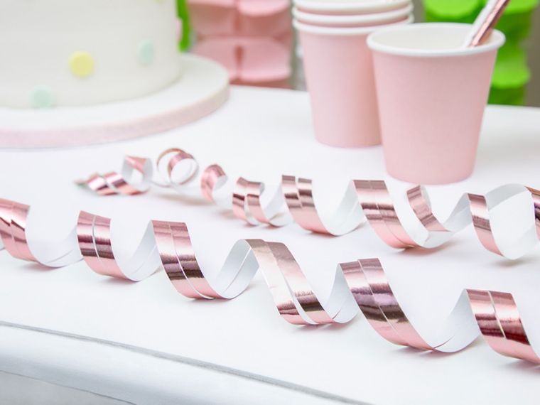 PartyDeco, serpentyna, różowe złoto, 18 rolek