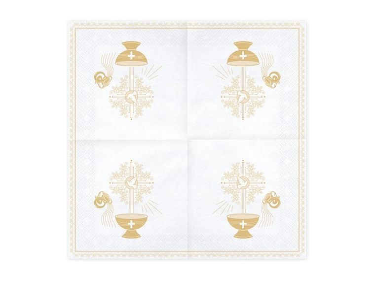 PartyDeco, serwetki papierowe Chrzest, złoty, białe, 33 cm, 20 szt.