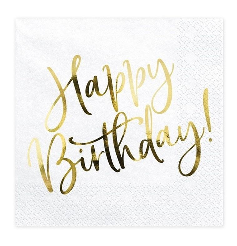 PartyDeco, serwetki papierowe, Happy Birthday, białe, 20 szt.