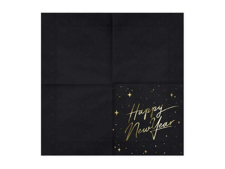 PartyDeco, serwetki papierowe Happy New Year, czarne, 20 szt.