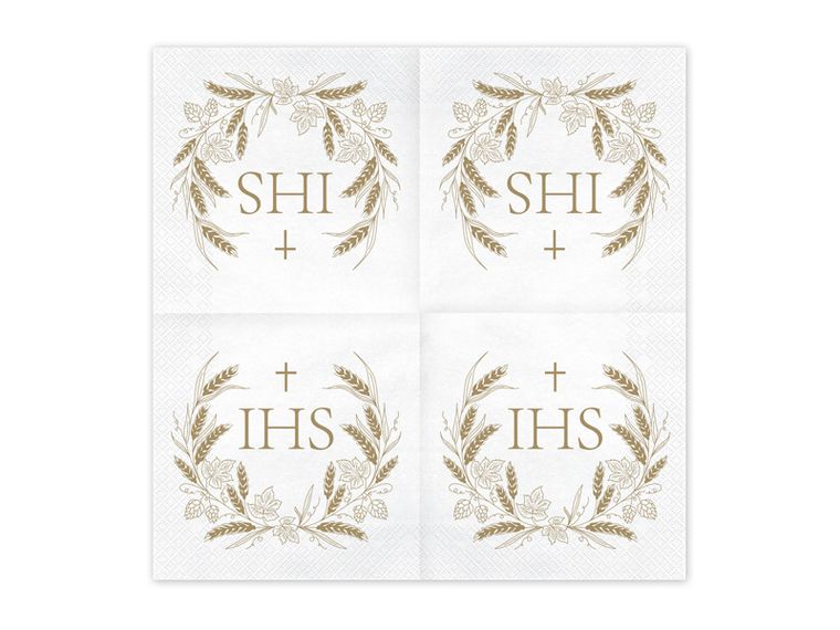 Partydeco, serwetki papierowe, komunia IHS, złote, 33-33 cm, 12 szt.
