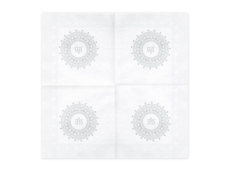 PartyDeco, serwetki papierowe komunijne IHS, srebrne, 20 szt.