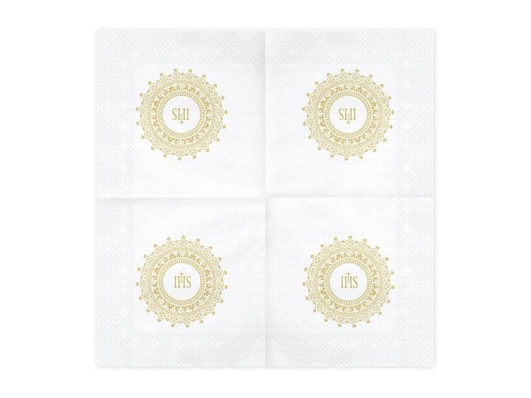 PartyDeco, serwetki papierowe komunijne IHS, złote, 20 szt.