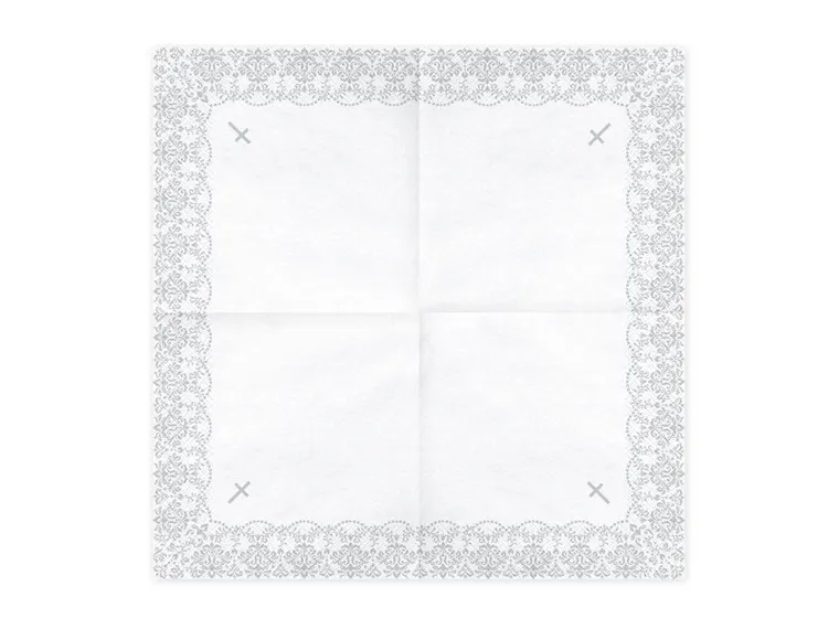 PartyDeco, serwetki papierowe komunijne z ornamentem, srebrne, 20 szt.