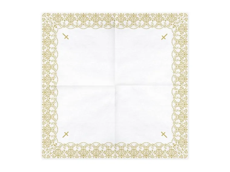 PartyDeco, serwetki papierowe komunijne z ornamentem, złote, 20 szt.