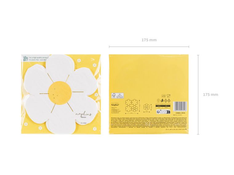 Partydeco, serwetki papierowe, stokrotka, 32-33 cm, 12 szt.