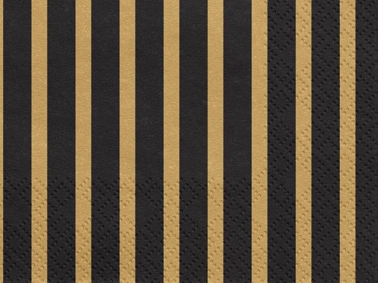 PartyDeco, serwetki papierowe w złoto-czarne paski, 33 cm, 20 szt.