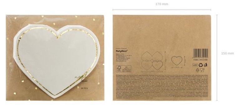 Partydeco, serwetki, serce, 14,5-12,5 cm, 20 szt.