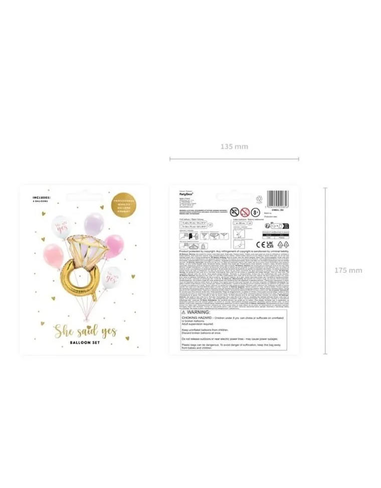 PartyDeco, She said yes, zestaw balonów lateksowych, pierścionek, 6 szt.