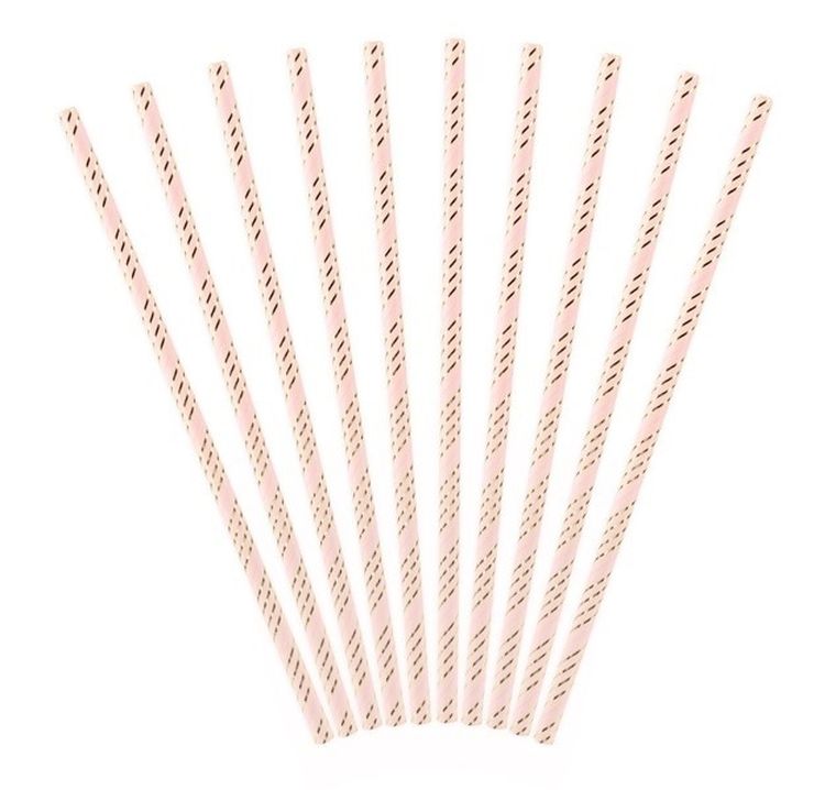 PartyDeco, słomki papierowe, jasny różowy, 19,5 cm, 10 szt.