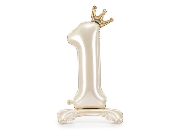 PartyDeco, stojący balon foliowy, cyfra 1, 84 cm, jasny krem