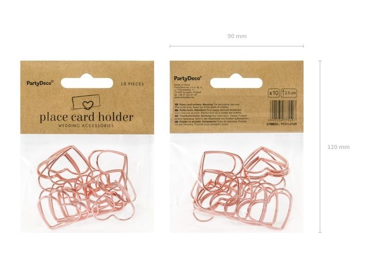 PartyDeco, stojaki na winietki, serca, różowe złoto, 2,5 cm, 10 szt.