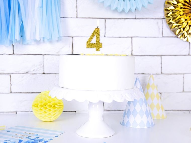 PartyDeco, świeczka urodzinowa, cyferka 4, złoty, 7 cm