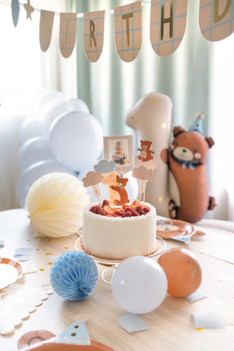 PartyDeco, świeczka urodzinowa, cyfra 1, Miś, 7 cm