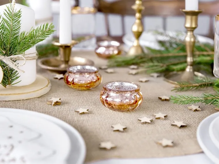 PartyDeco, świecznik, różowe złoto, 3 cm, 4 szt.