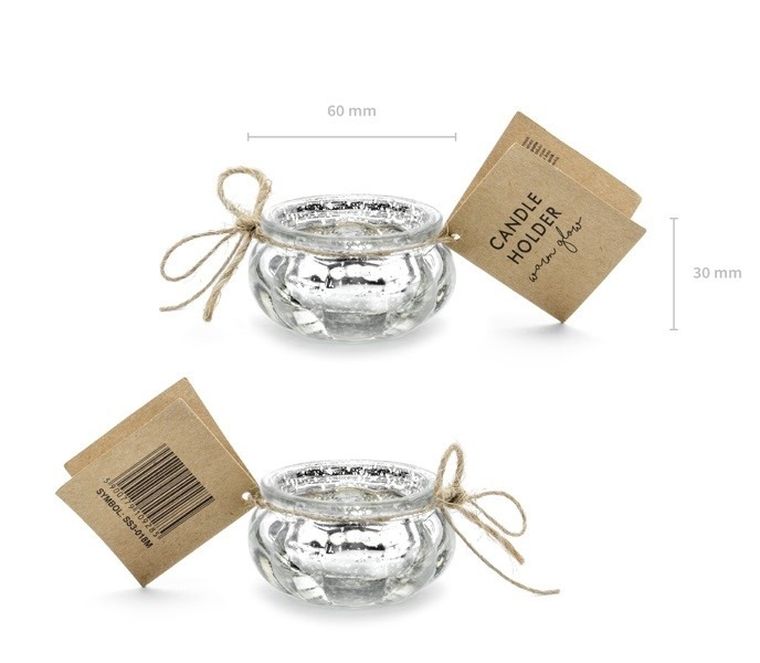 PartyDeco, świecznik, srebrny, 3 cm, 4 szt.