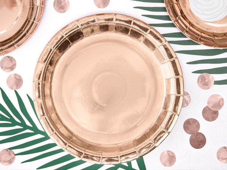 PartyDeco, talerzyki okrągłe, różowe złoto, 23 cm, 6 szt.