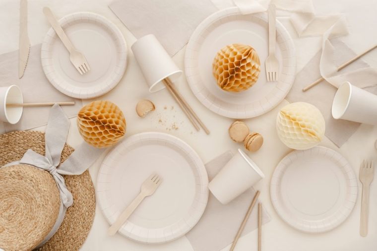 PartyDeco, talerzyki papierowe, beż, 18 cm, 6 szt.