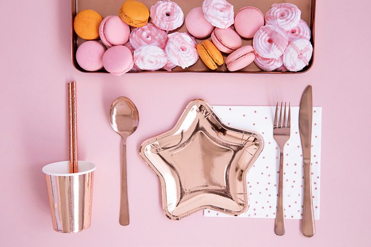 PartyDeco, talerzyki papierowe, gwiazdka, różowe złoto, 18 cm, 6 szt.