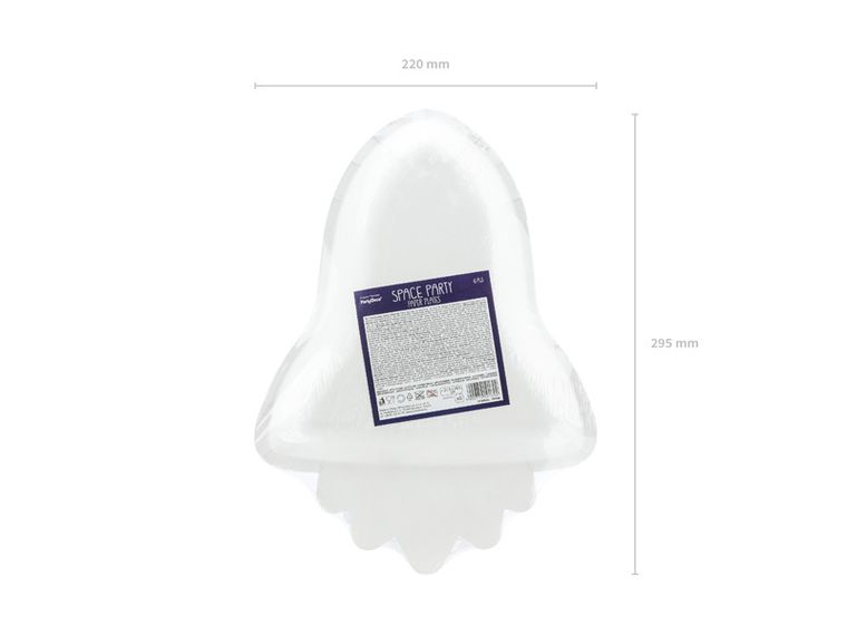 PartyDeco, talerzyki papierowe, kosmos-rakieta, srebrne, 21,5-29,5 cm, 6 szt.