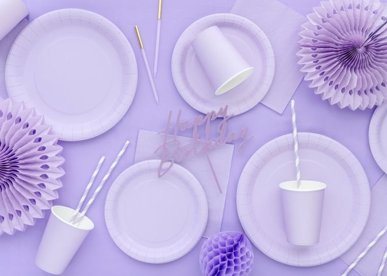PartyDeco, talerzyki papierowe, lawenda, 18 cm, 6 szt.
